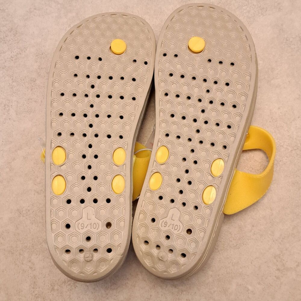 NEW Just Be Flip Flops Summer Shoes Tan And Yellow Size L 9-10 - Picture 4 of 4